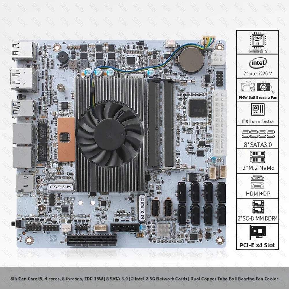 Nas Motherboard 8 Sata Mini Itx - Carte mère NAS I5-8265U ES, 8