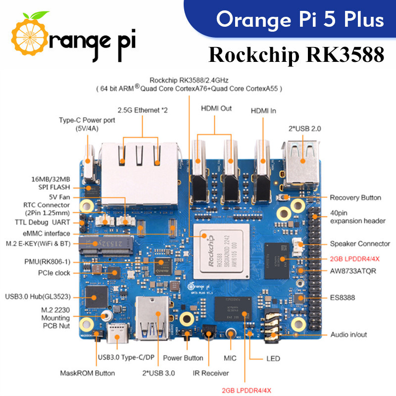 Ordinateur à carte unique Oran - Orange Pi 5 Plus 16Gb avis et prix