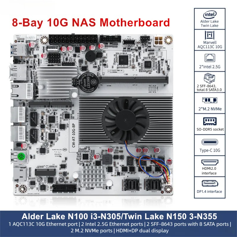 Carte mère NAS 8 baies 10G Int - Nas Motherboard 8 Sata Mini Itx avis et prix
